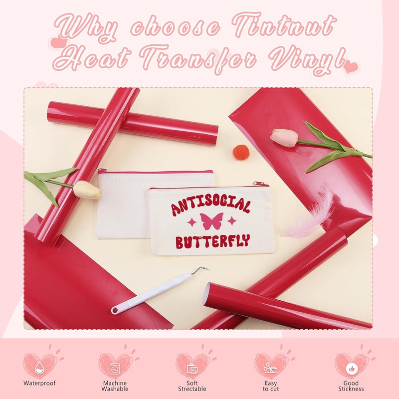 Tintnut Red Iron on Vinyl -6 Sheets 12" x 10" Cherry Red Heat Transfer Vinyl for Fabrics HTV Vinyl Compatible with Cricut and Silhoutte Cameo - Image 3